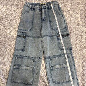 Love Cult Stonewashed Denim Cargo Style Jeans in women's size small